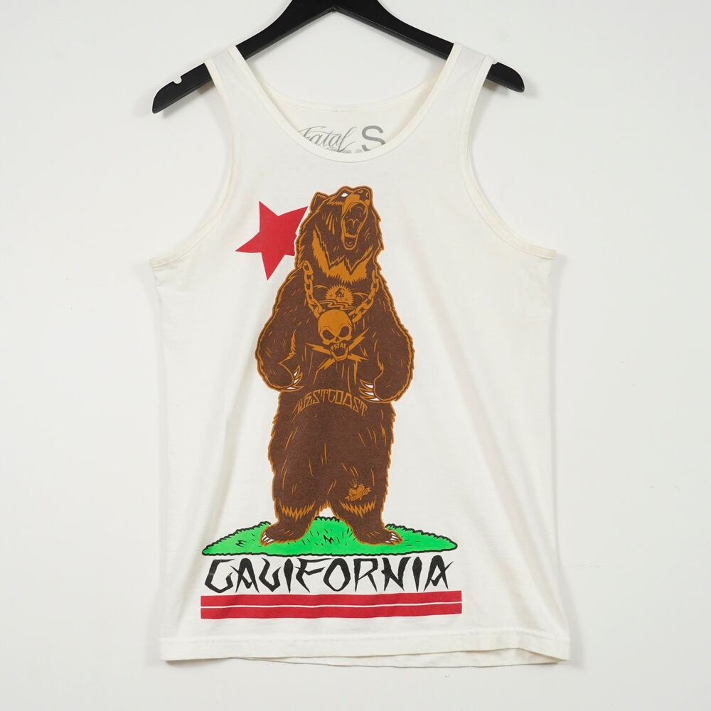 Rare FATAL Clothing California Bear white tanktop Size Small